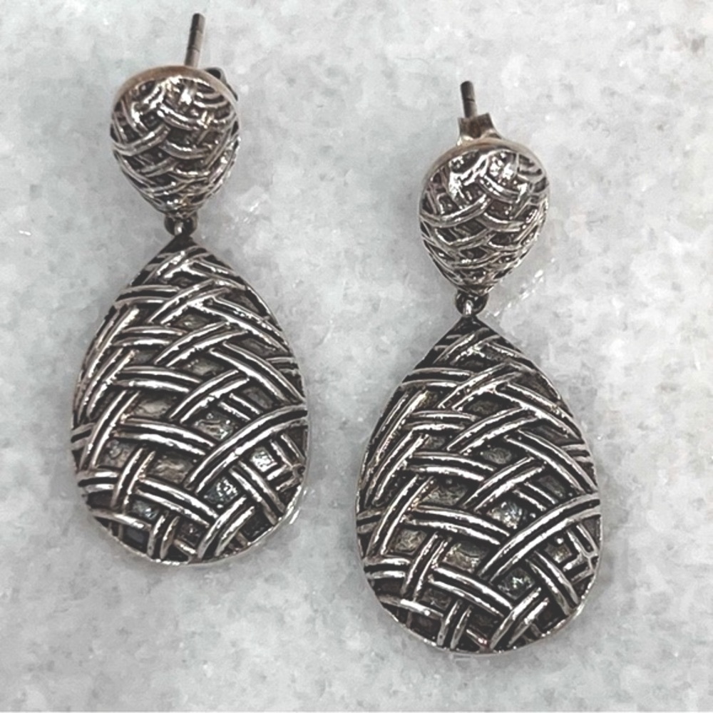 Sterling Silver Pineapple Design Dangle Earrings - image 1
